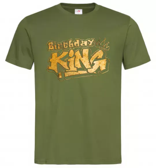 Мужская футболка Birthday king Оливковый фото