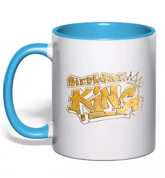 Чашка с цветной ручкой Birthday king Голубой фото