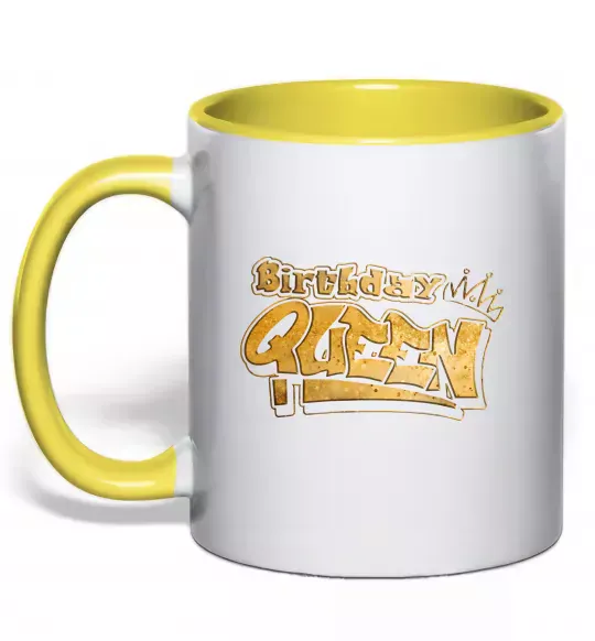 Чашка с цветной ручкой Birthday Queen Солнечно желтый фото