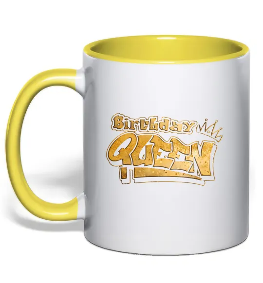 Чашка с цветной ручкой Birthday Queen Лимонный фото