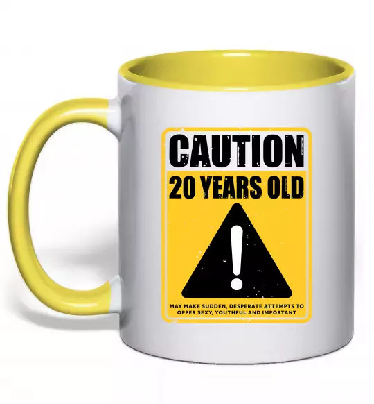 Чашка с цветной ручкой Caution 20 years old Солнечно желтый фото