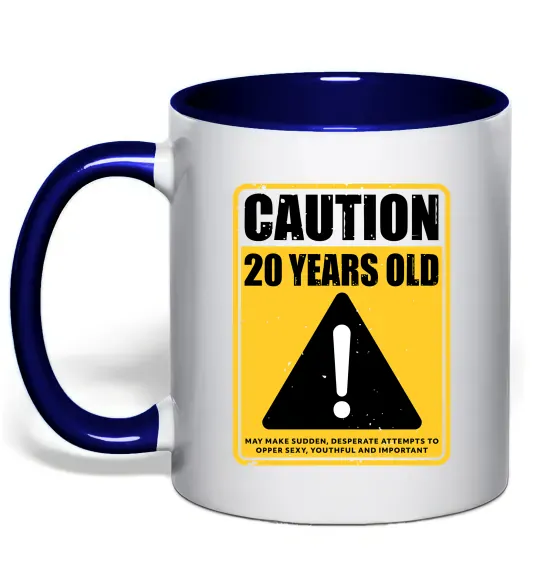 Чашка с цветной ручкой Caution 20 years old Глубокий темно-синий фото
