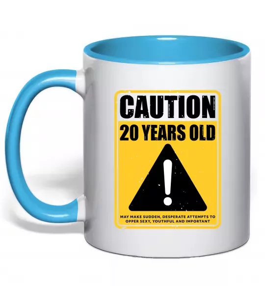 Чашка с цветной ручкой Caution 20 years old Голубой фото