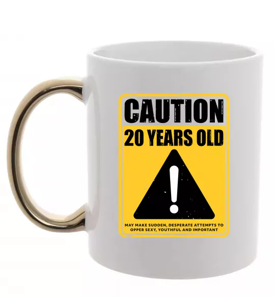 Чашка с цветной ручкой Caution 20 years old Золото фото