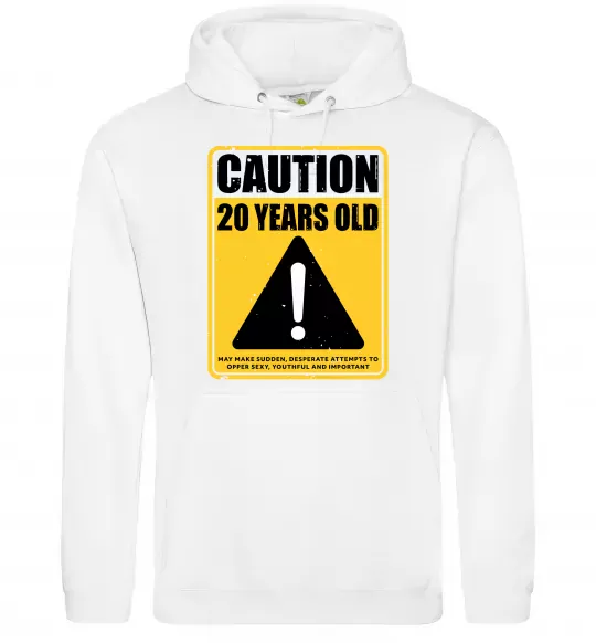 Женская толстовка (худи) Caution 20 years old Белый фото