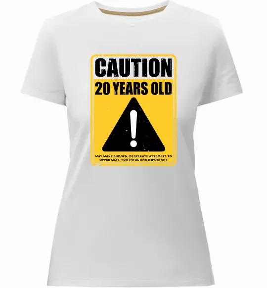 Женская премиум футболка Caution 20 years old Белый фото