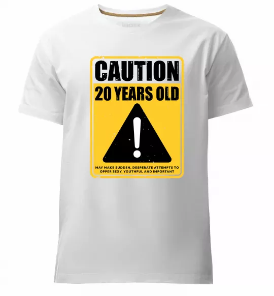 Мужская премиум футболка Caution 20 years old Белый фото