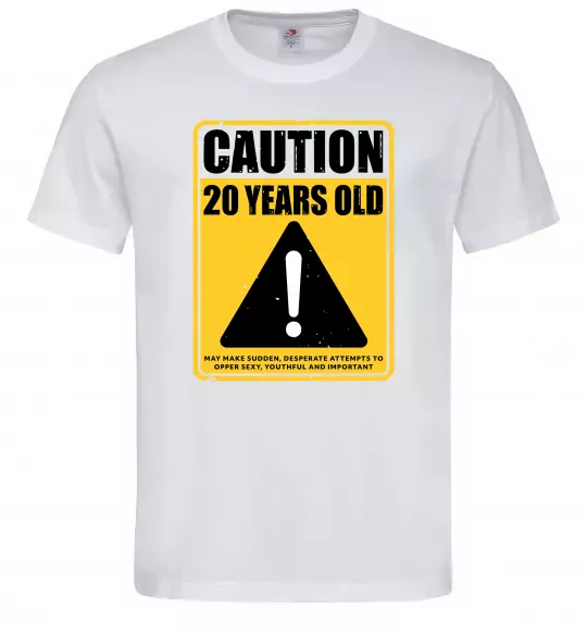 Чоловіча футболка Caution 20 years old Білий фото