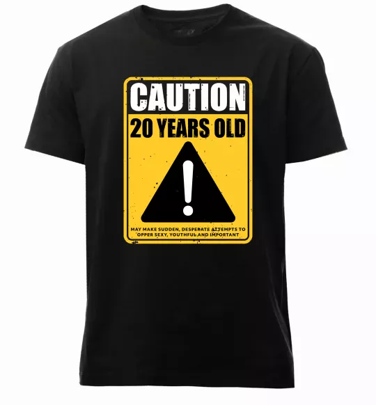 Мужская премиум футболка Caution 20 years old Черный фото