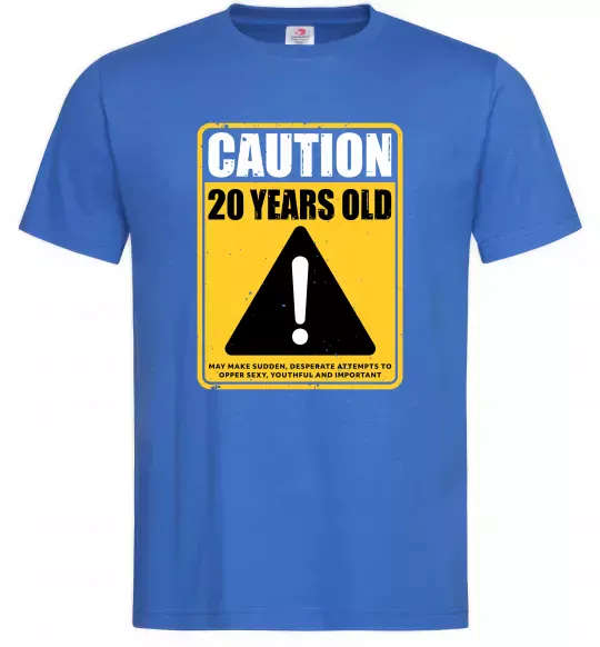 Чоловіча футболка Caution 20 years old Яскраво-синій фото