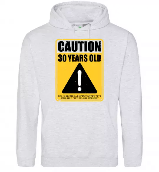 Женская толстовка (худи) Caution 30 years old Серый меланж фото