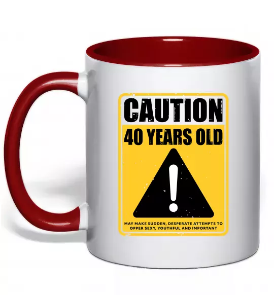 Чашка с цветной ручкой Caution 40 years old Красный фото