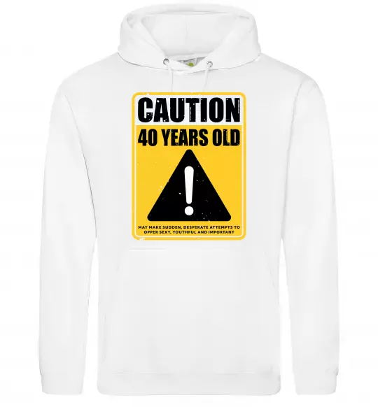 Мужская толстовка (худи) Caution 40 years old Белый фото
