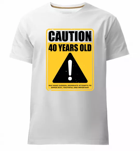 Мужская премиум футболка Caution 40 years old Белый фото