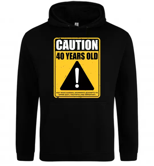 Мужская толстовка (худи) Caution 40 years old Черный фото