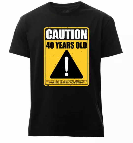 Мужская премиум футболка Caution 40 years old Черный фото