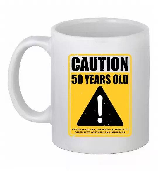 Чашка керамическая Caution 50 years old Белый фото