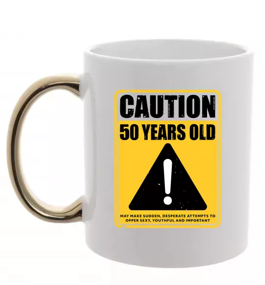 Чашка з кольоровою ручкою Caution 50 years old Золото фото