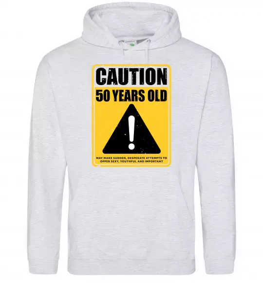 Чоловіча толстовка (худі) Caution 50 years old Сірий меланж фото