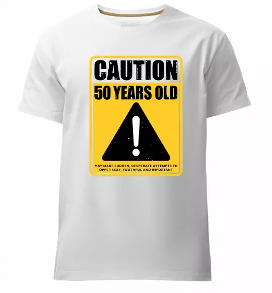 Мужская премиум футболка Caution 50 years old Белый фото