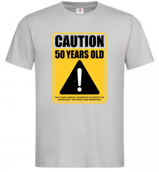 Мужская футболка Caution 50 years old Серый фото