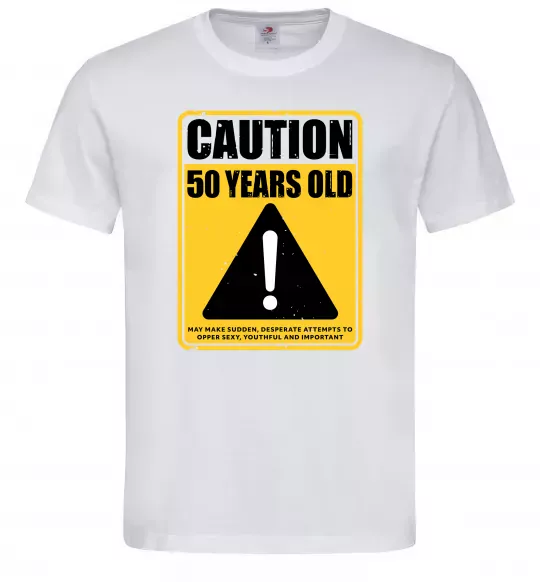 Мужская футболка Caution 50 years old Белый фото