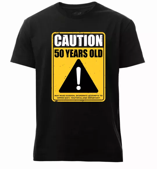 Мужская премиум футболка Caution 50 years old Черный фото