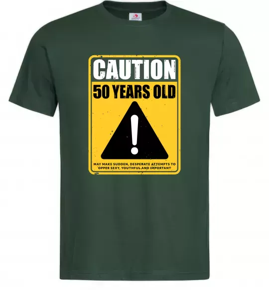Мужская футболка Caution 50 years old Темно-зеленый фото