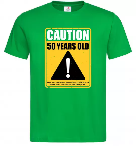 Мужская футболка Caution 50 years old Зеленый фото