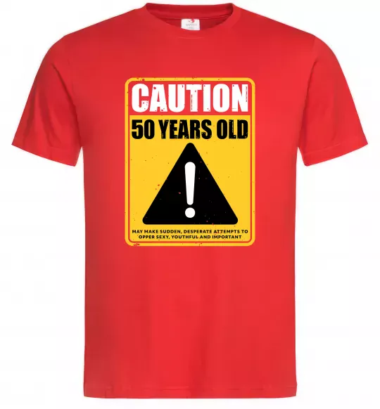 Мужская футболка Caution 50 years old Красный фото