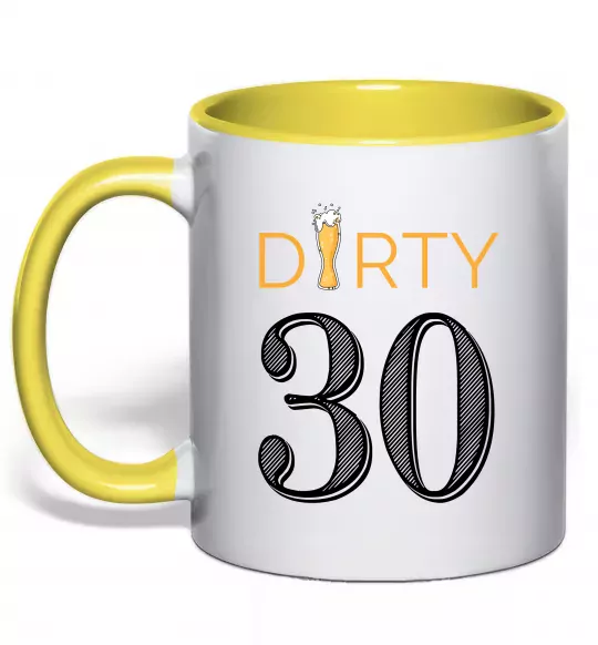 Чашка с цветной ручкой Dirty 30 beer Солнечно желтый фото
