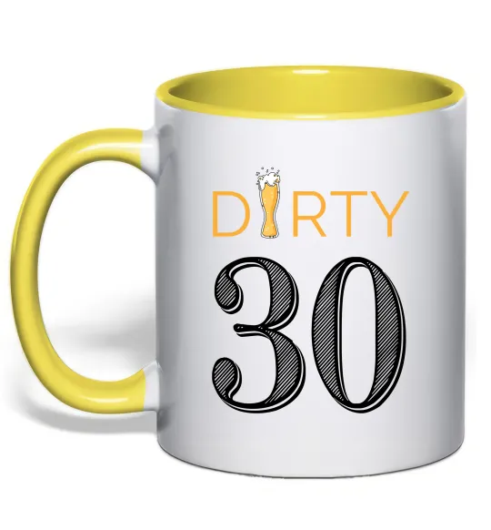 Чашка с цветной ручкой Dirty 30 beer Лимонный фото