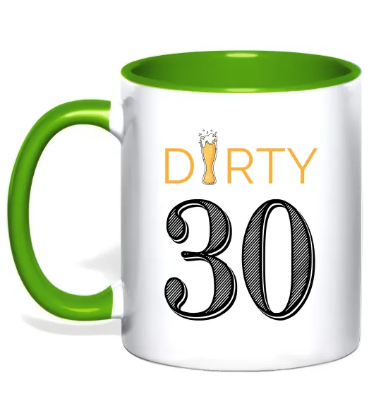 Чашка с цветной ручкой Dirty 30 beer Лаймовый фото