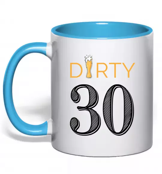 Чашка с цветной ручкой Dirty 30 beer Голубой фото