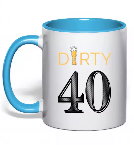 Чашка з кольоровою ручкою Dirty 40 beer Блакитний фото