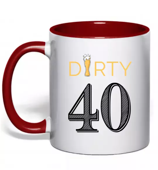Чашка з кольоровою ручкою Dirty 40 beer Червоний фото
