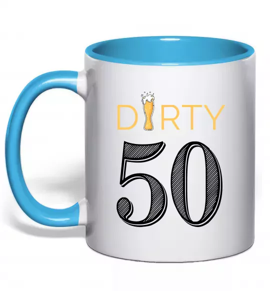Чашка з кольоровою ручкою Dirty 50 beer Блакитний фото