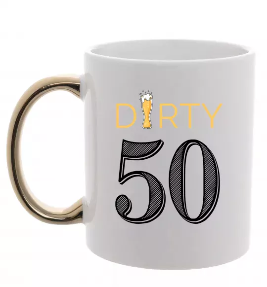 Чашка з кольоровою ручкою Dirty 50 beer Золото фото
