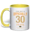 Чашка с цветной ручкой Officially 30 years Солнечно желтый фото