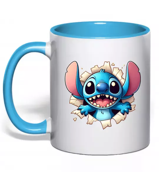 Чашка с цветной ручкой Стіч Голубой фото