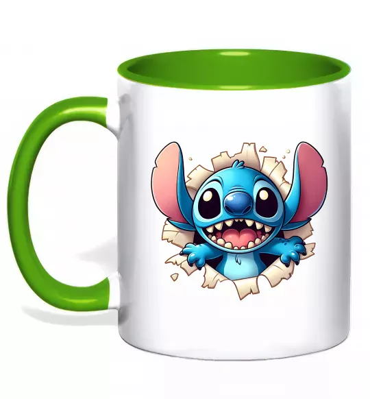 Чашка с цветной ручкой Стіч Зеленый фото