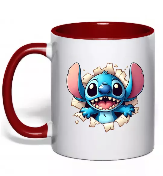 Чашка с цветной ручкой Стіч Красный фото