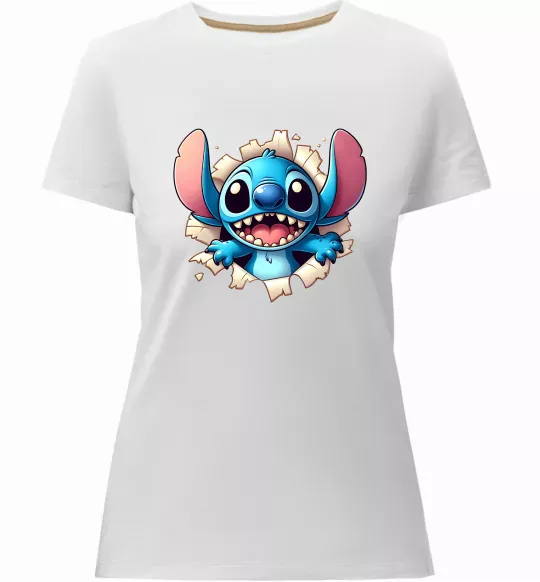 Женская премиум футболка Стіч Белый фото