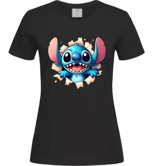 Женская футболка Стіч Черный фото