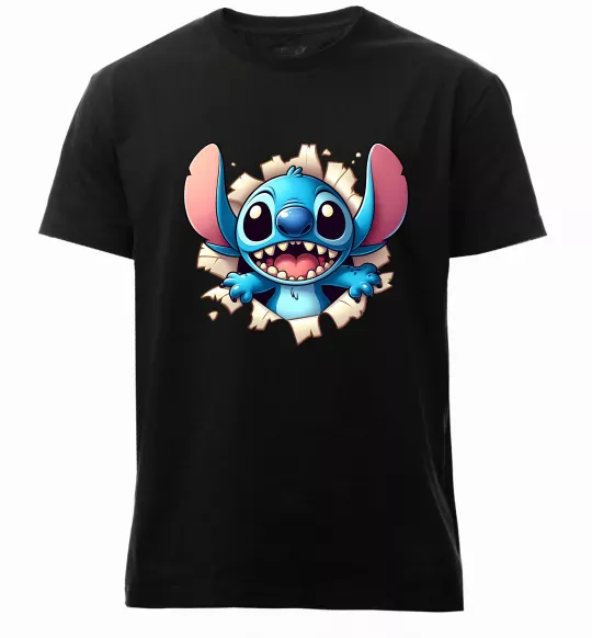 Мужская премиум футболка Стіч Черный фото