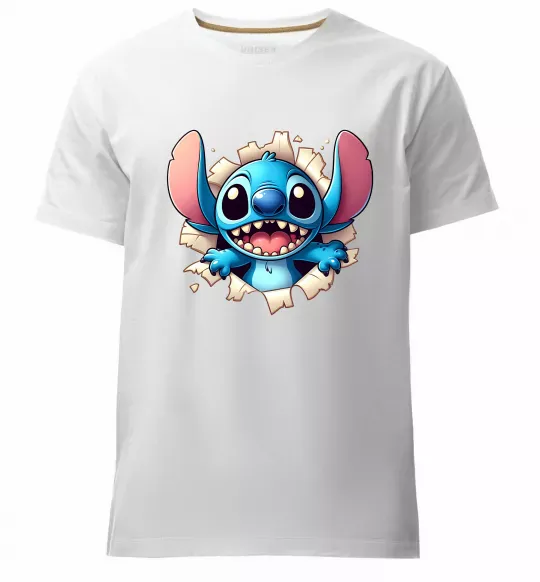 Мужская премиум футболка Стіч Белый фото