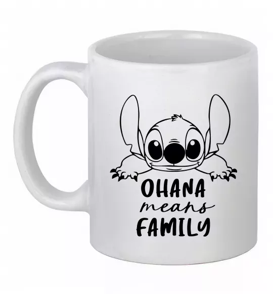 Чашка керамическая Ohana means family Белый фото