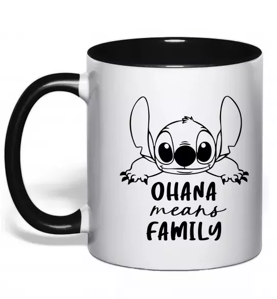 Чашка с цветной ручкой Ohana means family Черный фото