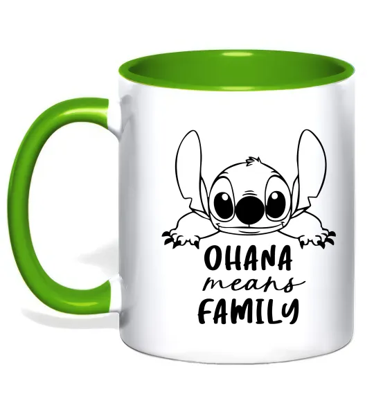 Чашка с цветной ручкой Ohana means family Лаймовый фото