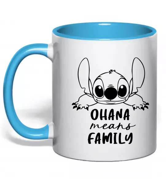 Чашка с цветной ручкой Ohana means family Голубой фото